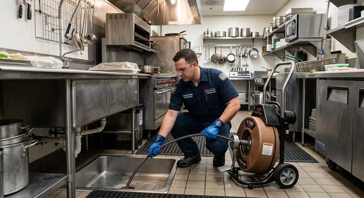 Commercial drain cleaning service in a restaurant kitchen in Whispering Pines